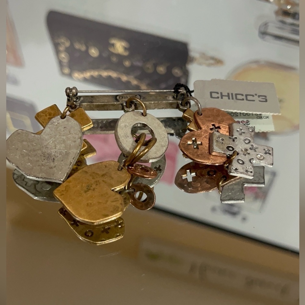Chico's Mixed Metal Heart and Cross Charm Brooch